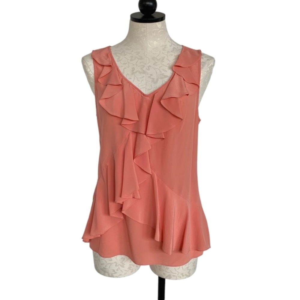 Halogen Silk Ruffled Tank Top Blouse Coral Size S